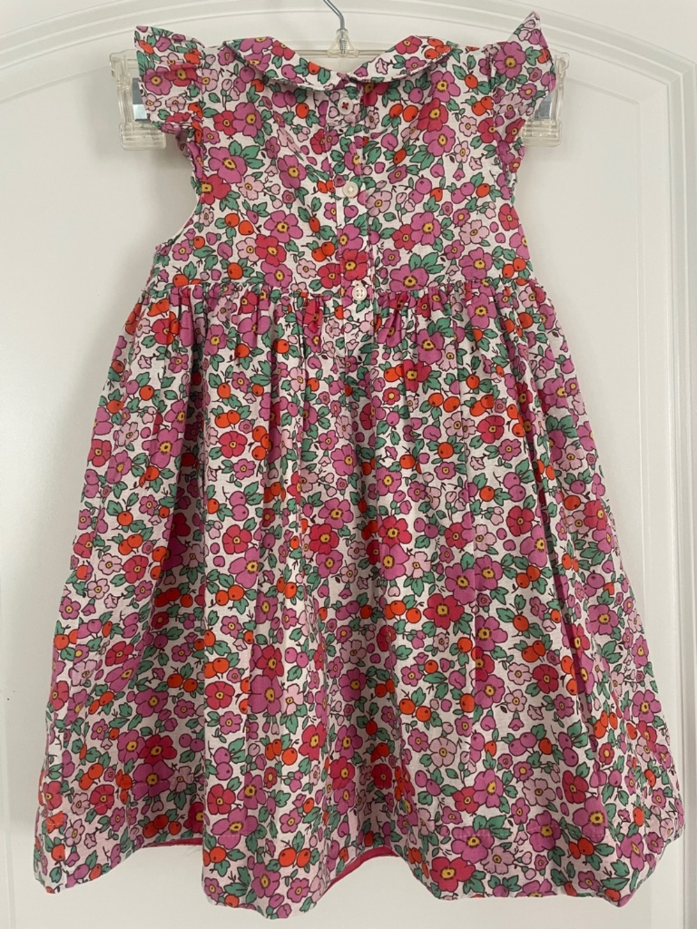 Mini Boden Pink Floral Smocked Sundress with Ruffle Straps - Picture 3 of 6